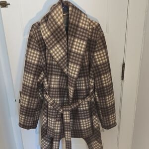 Maurices Plaid Teddy Jacket in Brown and Cream